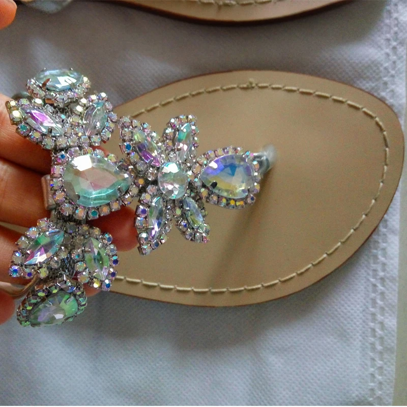 2017 Fashion Beach Sandals Women Summer Rhinestone Slippers Women's shoes Flat heel Slides Flip-flop zapatos mujer Plus size 47