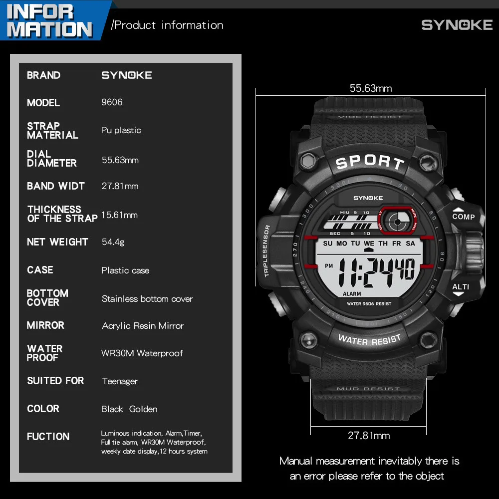 SYNOKE мужские многофункциональные военные спортивные часы светодиодный цифровой движение мужские наручные часы Высокое качество