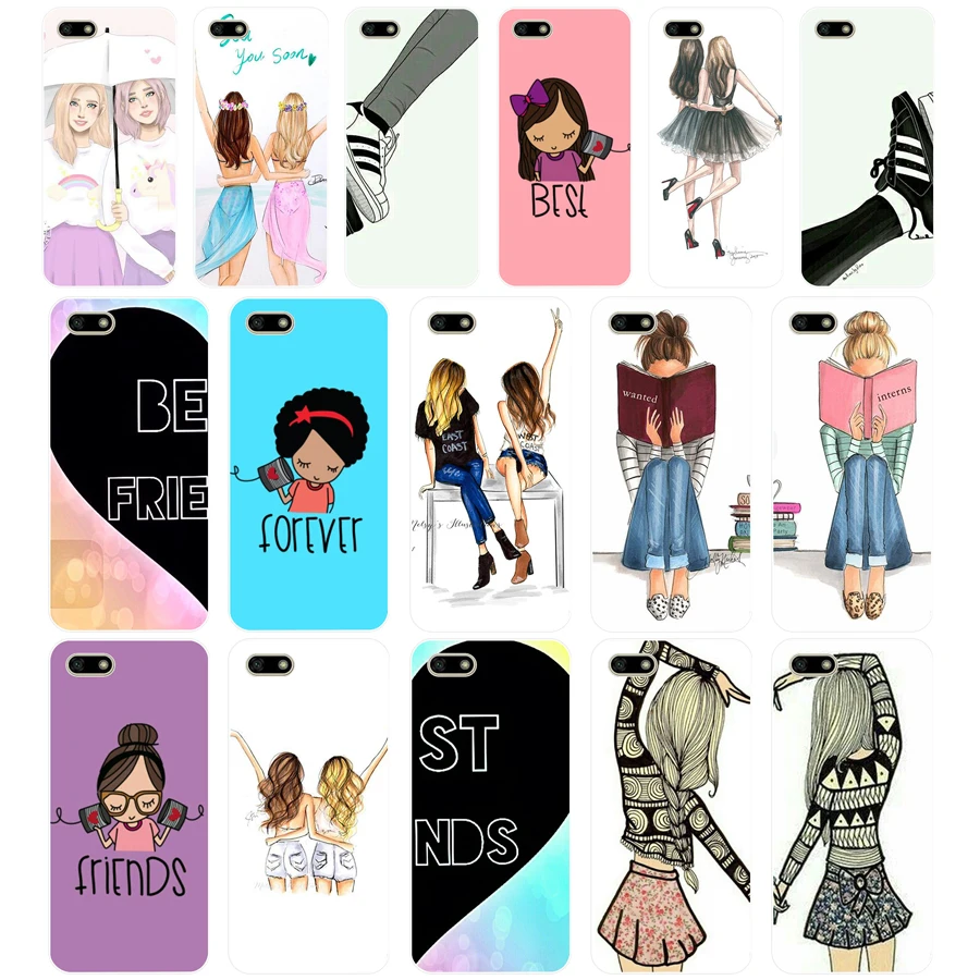 

263H Girls Brunette Blonde Best Friends BFF Matching Soft Silicone Tpu Cover Case for huawei Honor 7a pro 7x play case