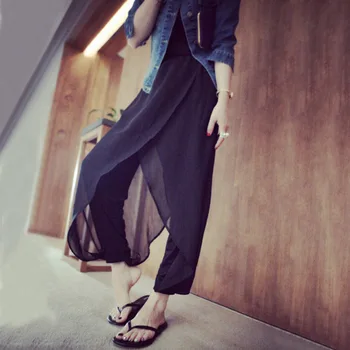 

New Pattern High Waist Chiffon Bound Feet Pants Summer Thin Leisure Trousers Women M-5XL