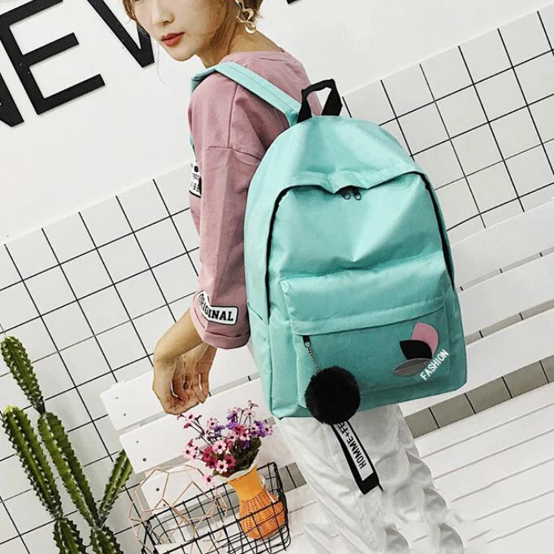Yogodlns Повседневный женский рюкзак, холщовые сумки для книг в консервативном стиле, школьные сумки для девочек-подростков, игрушечная сумка с меховым помпоном