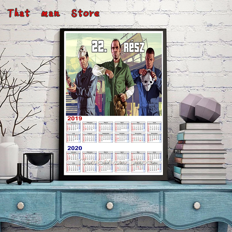 GTA 5 Grand Theft Auto San Andreas плакат с календарем для домашнего интерьера декоративная настенная бумажная наклейка с белым покрытием 42*30 см - Цвет: Красный