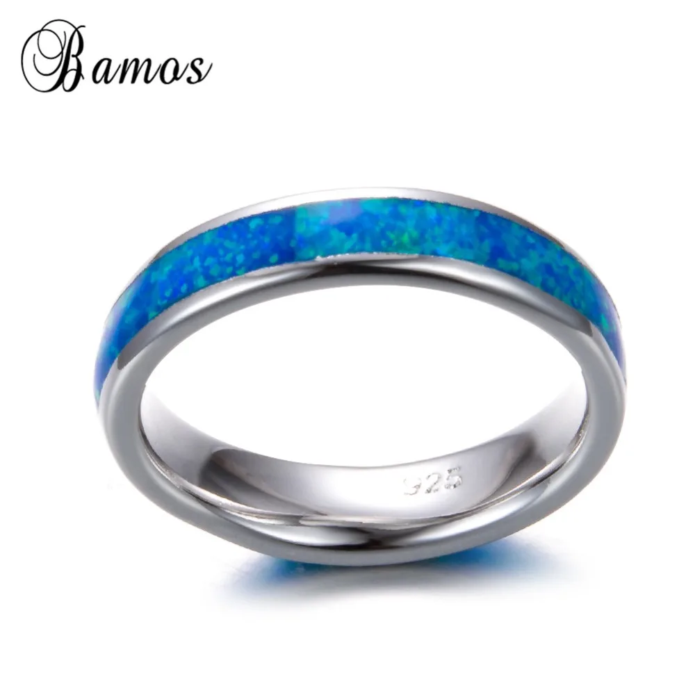 Бренд Bamos, модное 925 пробы Серебряное кольцо, голубой огненный опал, ювелирные изделия для женщин,, год, лучшие подарки, обручальные кольца