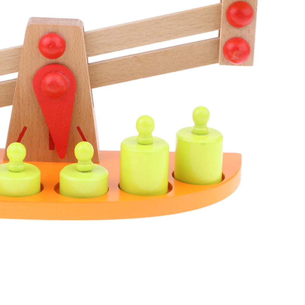 Kids Montessori Material Toys - Balance Scale with 6 Pieces Wooden Weights, Preschool Learning Toy Gift for Kids Children