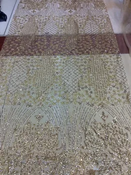 

2018 design african gold glitter French tulle lace fabric 5yards