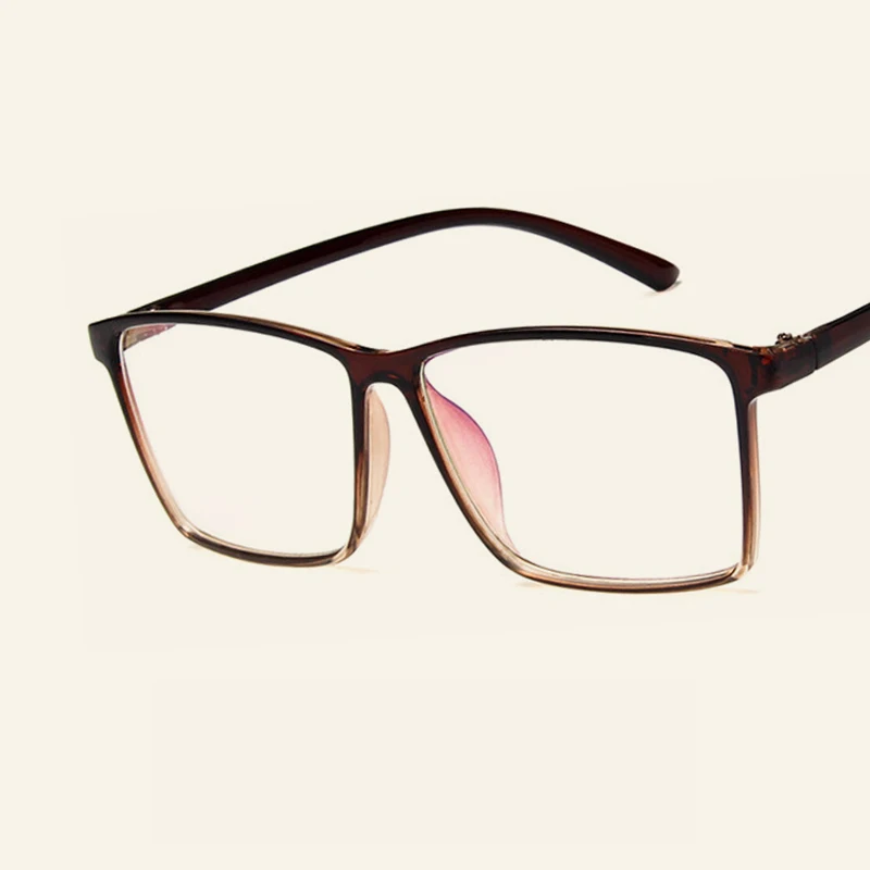 Простые квадратные очки в большой оправе, прозрачные линзы, очки для мужчин и женщин, модные повседневные очки для близорукости, модные очки унисекс - Цвет оправы: Brown