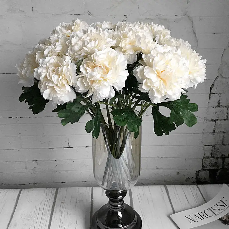 Single cheap branch Rose peony Artificial flowers silk white peonies