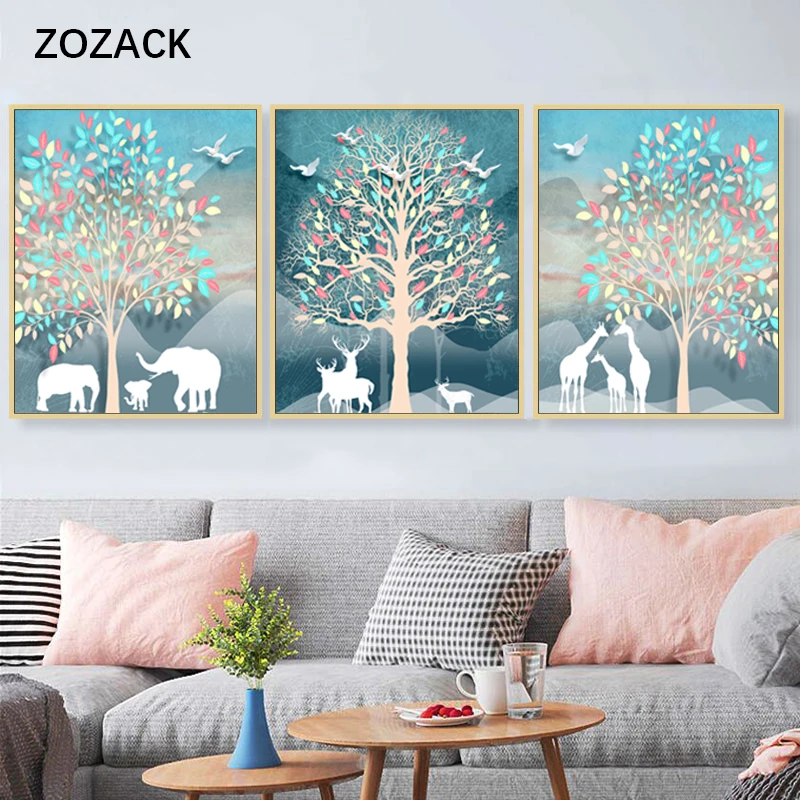 

NEW Needlework,DMC,DIY,Cross-stitch,Full,Embroidery,kit,Lucky Tree Elephant And Deer,Patterns,Cross Stitch Gift,Wall,Home Decor