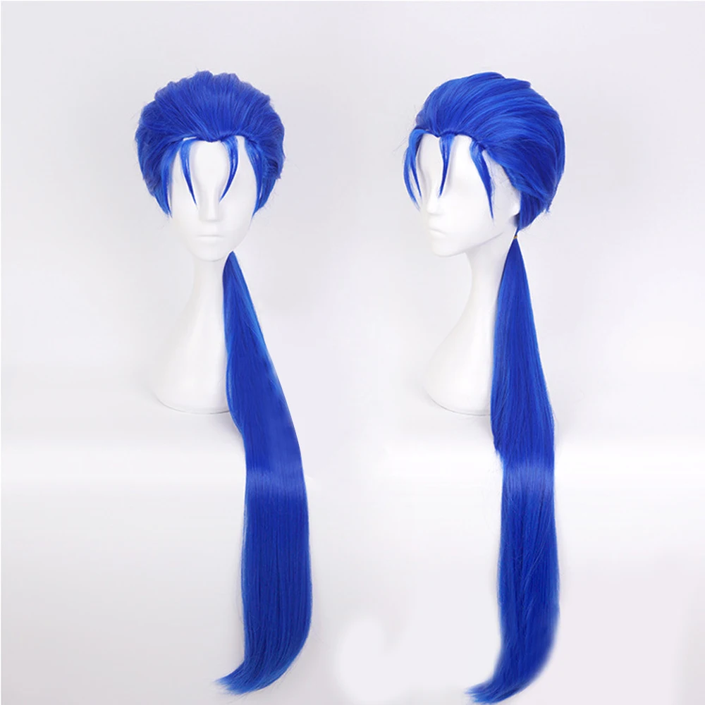 Аниме 100 см длинные синие унисекс термостойкие косплей вечерние Синтетические Полный парик+ хвост H762368