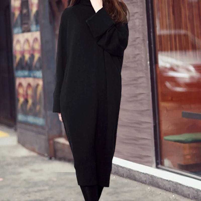 

LANMREM 2019 Spring New Fashion Personality Casual Women Loose Solid Color Belt High Neck Dress TC136