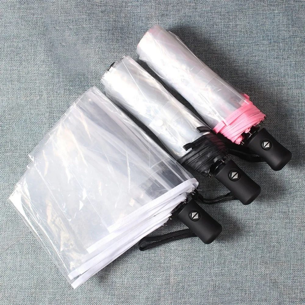 Компактный Зонт-автомат три складные прозрачные ветрозащитные зонты для женщин и мужчин 8 ребра непромокаемый прозрачный зонт подарок