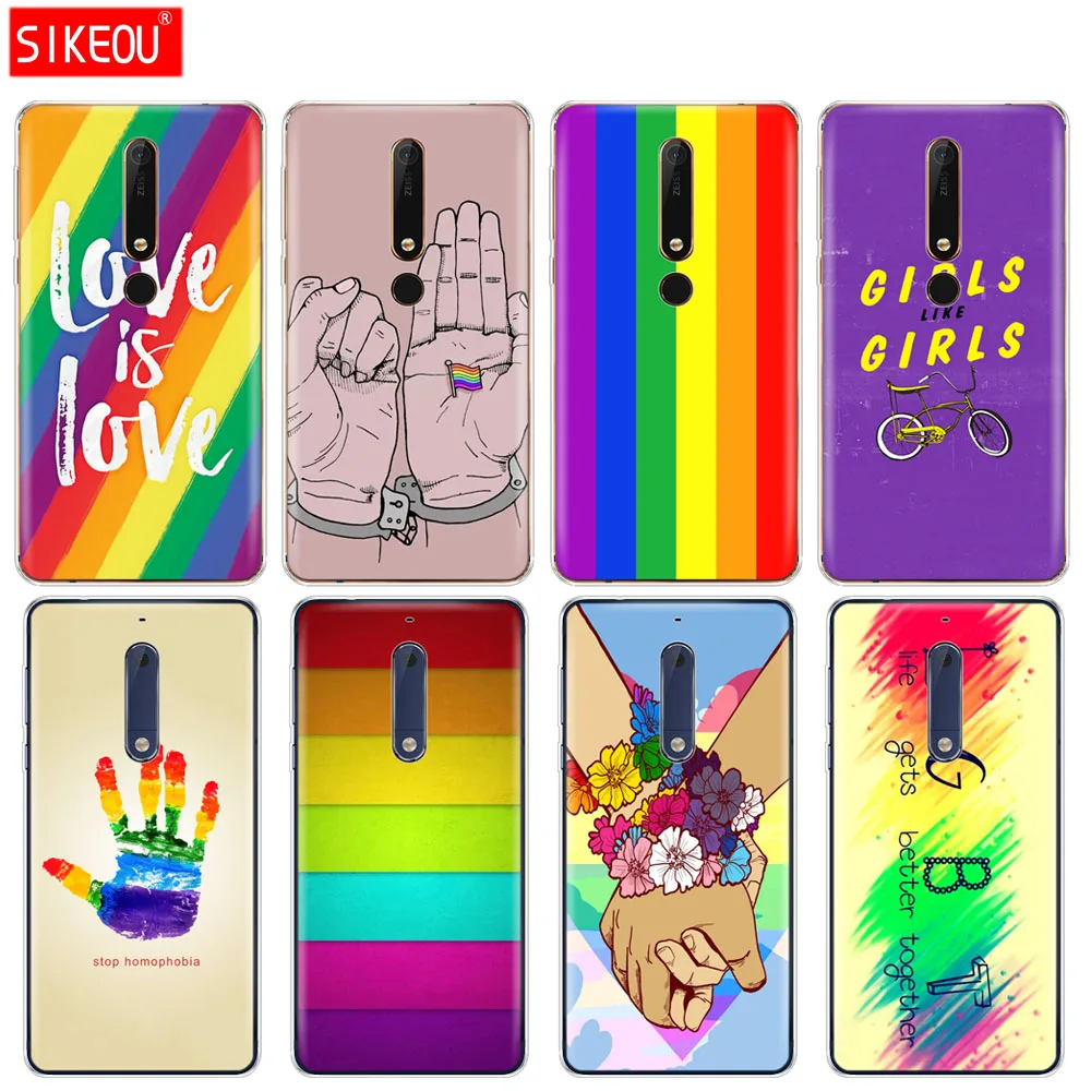 

silicone cover phone case for Nokia 5 3 6 7 PLUS 8 9 /Nokia 6.1 5.1 3.1 2.1 6 2018 Gay Lesbian LGBT Rainbow Flag Pride ART