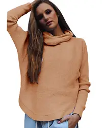 Модные зимние Для женщин Свитер с воротником Трикотаж с длинным рукавом Осень дамы вязаный свитер в рубчик трикотажный пуловер Топы