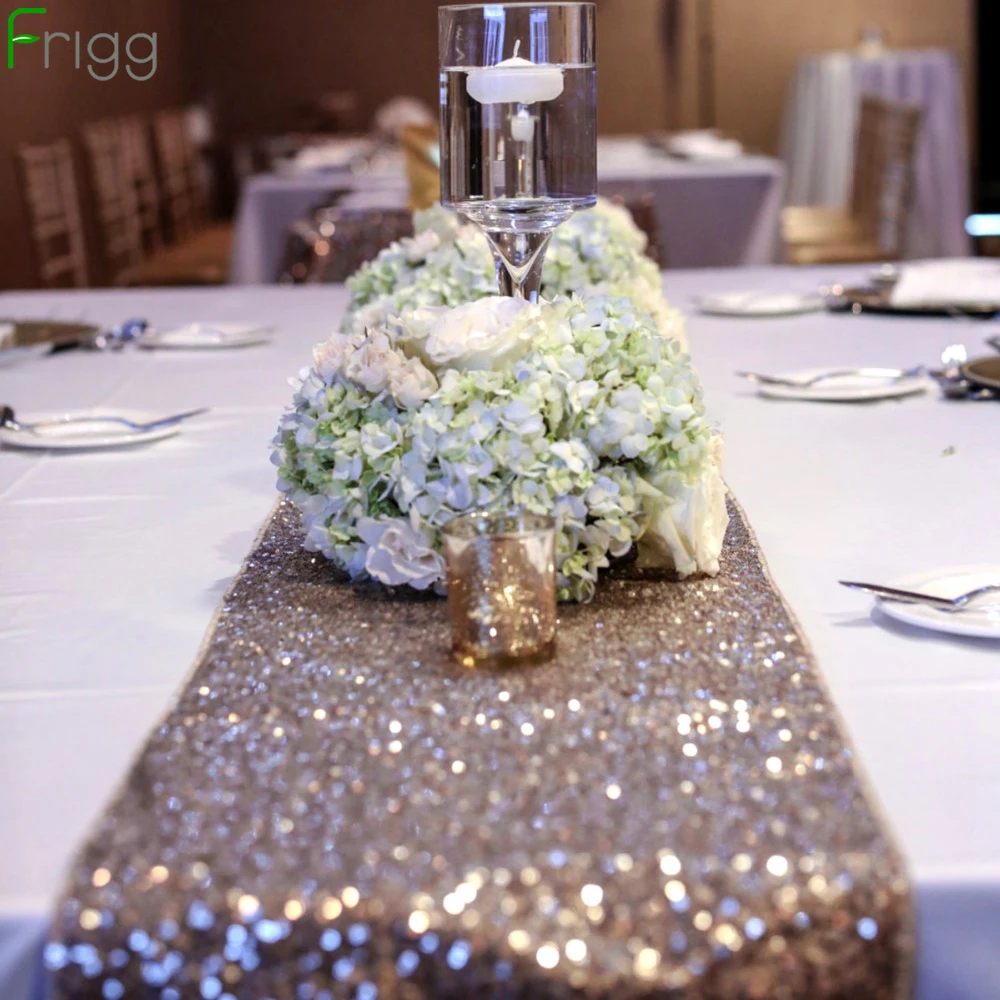 

Frigg Rose Gold Sequin Table Runner Sparkly Wedding Party Table Runner Silver Glitter Bling Elegant Table Decoration Home Decor