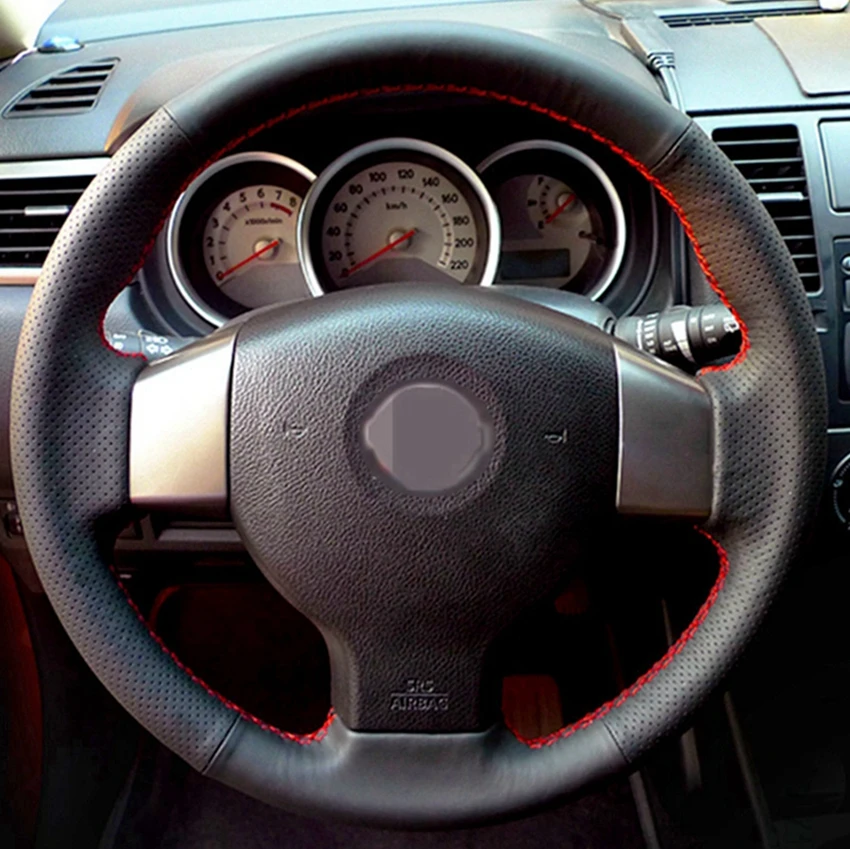 Черные чехлы на руль из искусственной кожи для Nissan Tiida 2004 2010 Sylphy 2006 2011 Versa 2007