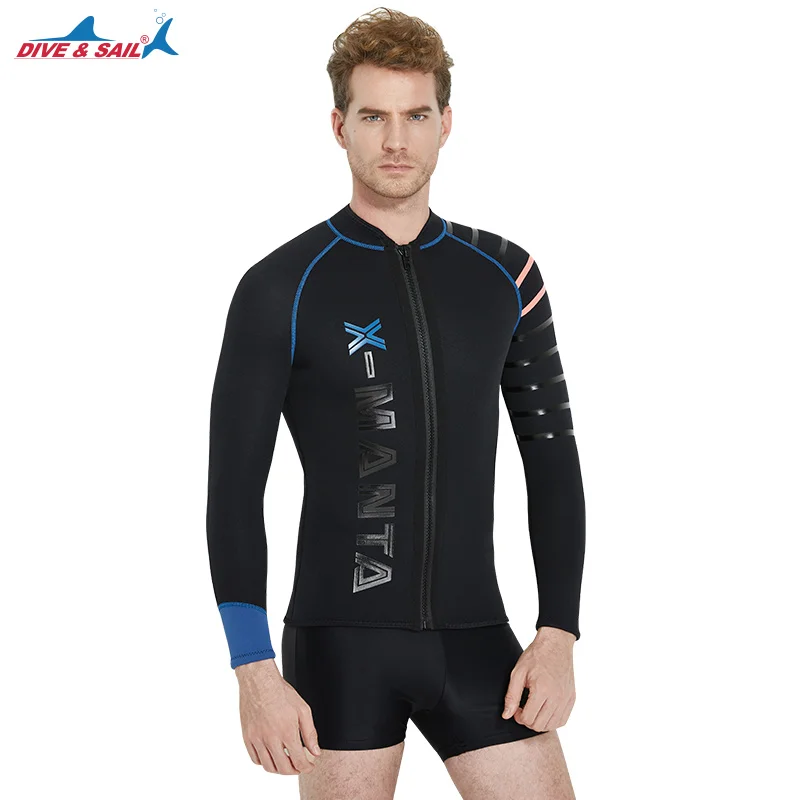 

3mm Neoprene Men's Wetsuit Jacket Front Long Sleeve Full Zip Top Cool Man Snorkeling Diving Sucba Wet Suit Black Dive & Sail