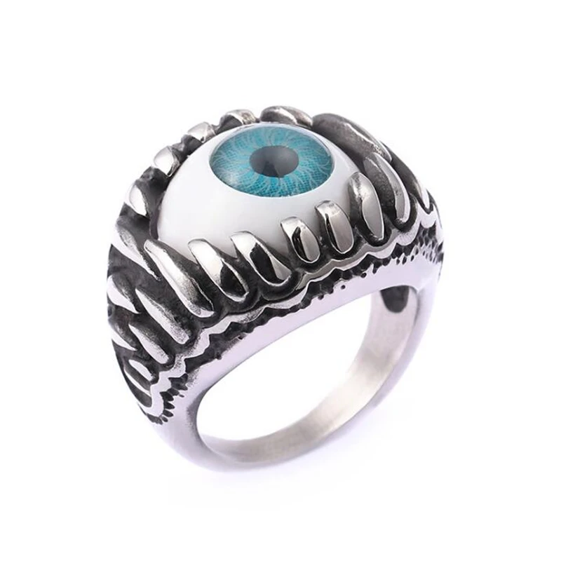 New Punk Round Big Eye Rings For Men Stainless Steel Claw Finger Rings