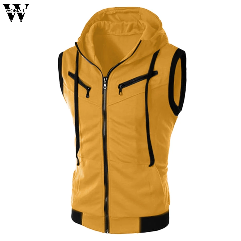

Womail 2019 Fashion T-shirts Men's Summer Pure Color Hooded Sleeveless Tops Polyester T-Shirt For Men Dropship May30 Camiseta