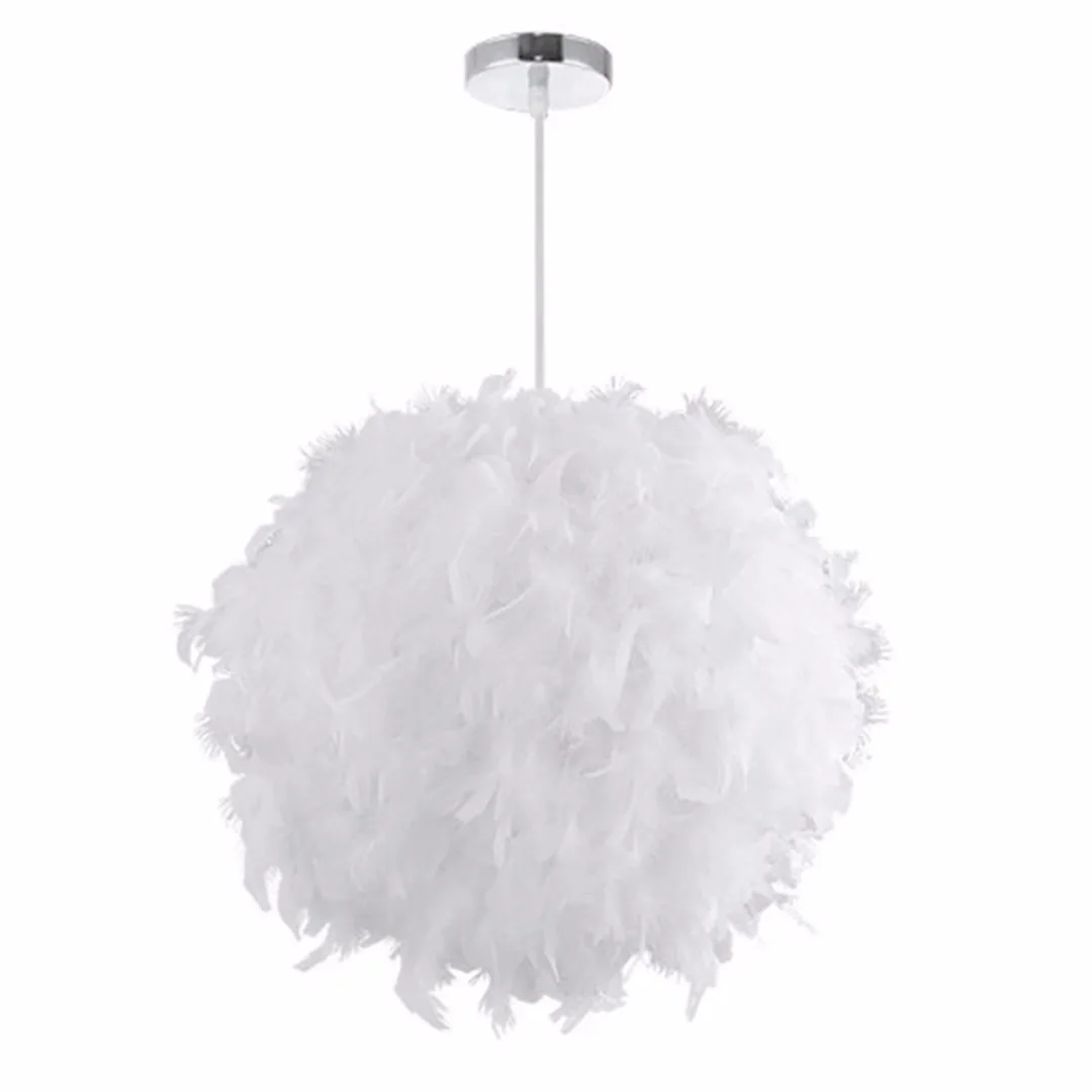 5W 220V White Feather Shade Pendant Light E27 LED Ceiling Droplight Bedroom Living Room Decoration Lamp