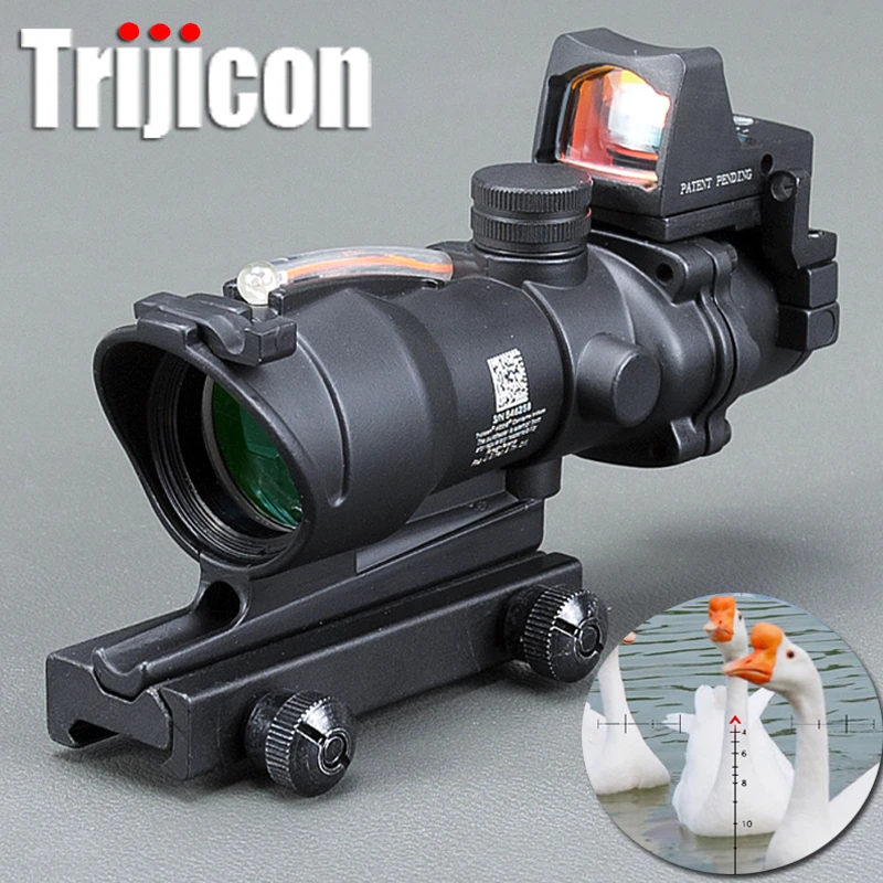 

Acog 4x32 Optic Scope Riflescope Cahevron Reticle Fiber Green Red Illuminated Optic Sight With Rmr Mini Red Dot Sight