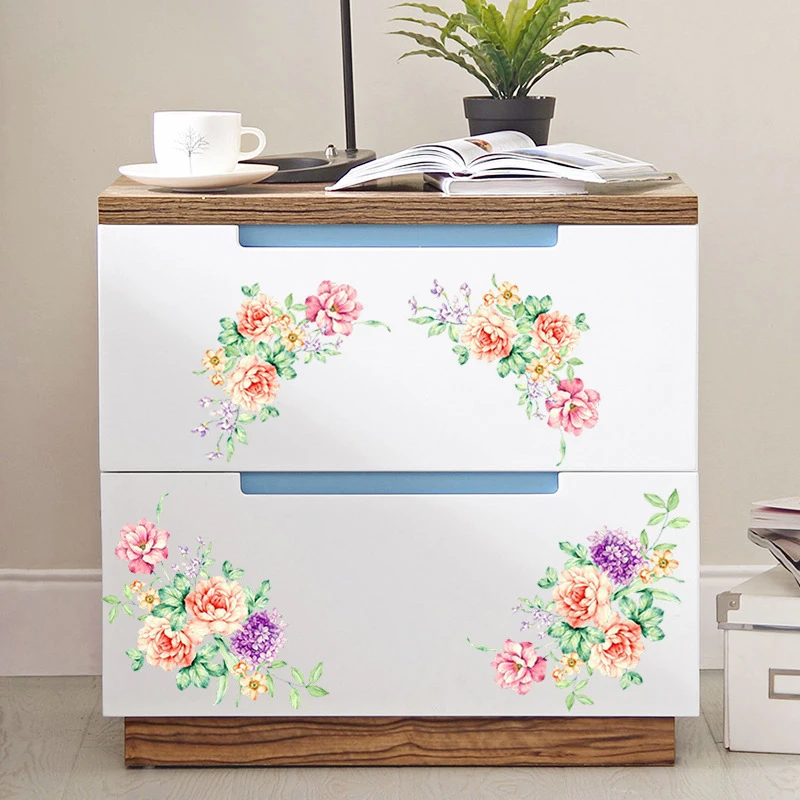 

Colorful Flowers 3D Wall Stickers Beautiful Fridge Stickers Wardrobe Toilet Bathroom Decoration PVC Adhesive Wall Decals