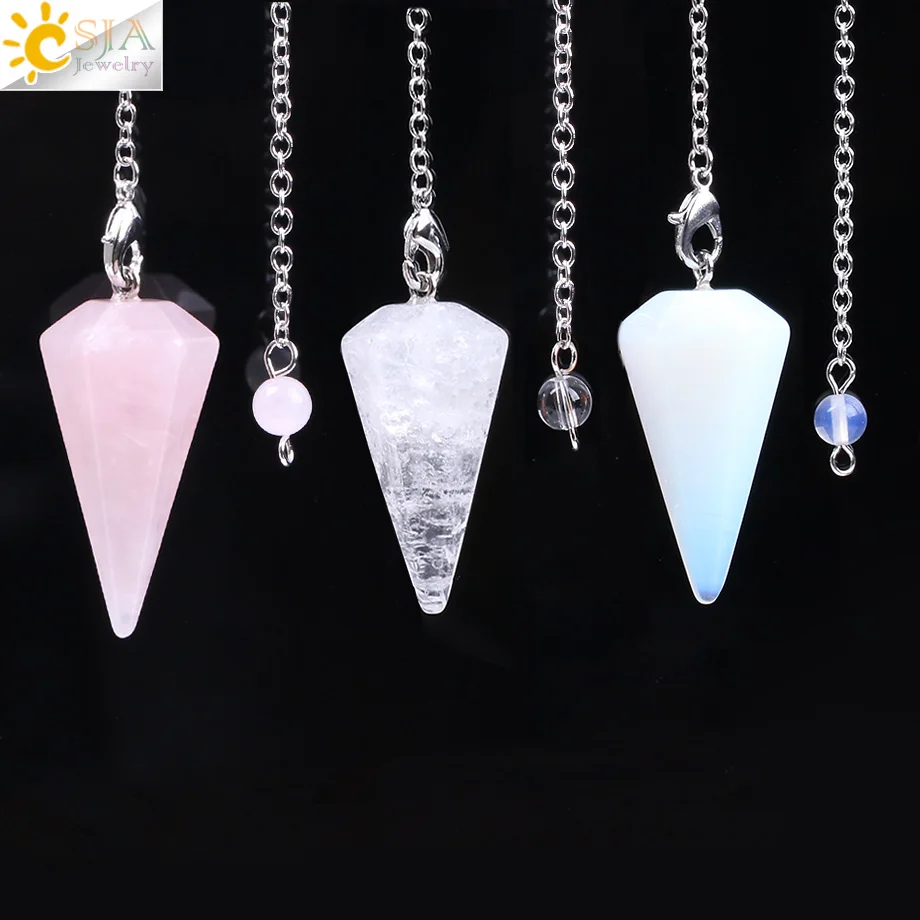CSJA Healing Pendulum for Divination Pink Quartz Pendulums Biolocation Natural Gem Stone Chain Men Reiki Crystal Pendant E112 - Image 3