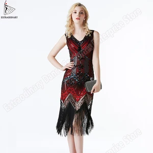 Women's 1920 Dress Vintage Great Gatsby Dress Sequins Dress V-Neck Tassels Bodycon Beaded Party Dress Flapper Dresses Art Deco Double