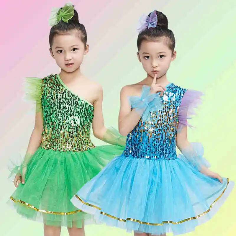 

(10 set)June 10 children's dance costume skirts princess dress show young girls bitter fleabane modern dance sequined veil tire