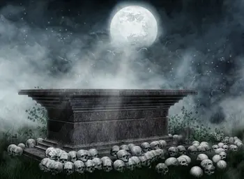 

Old Tombstone Skulls Meadow Night full moon photo backdrop Vinyl cloth High quality Computer print Halloween background