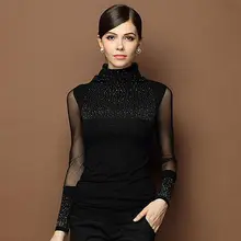M-3XL Sexy Lace Tops Autumn 2016 blusas new Slim Plus size lace blouse long sleeve Casual shirt beaded openwork Women clothing