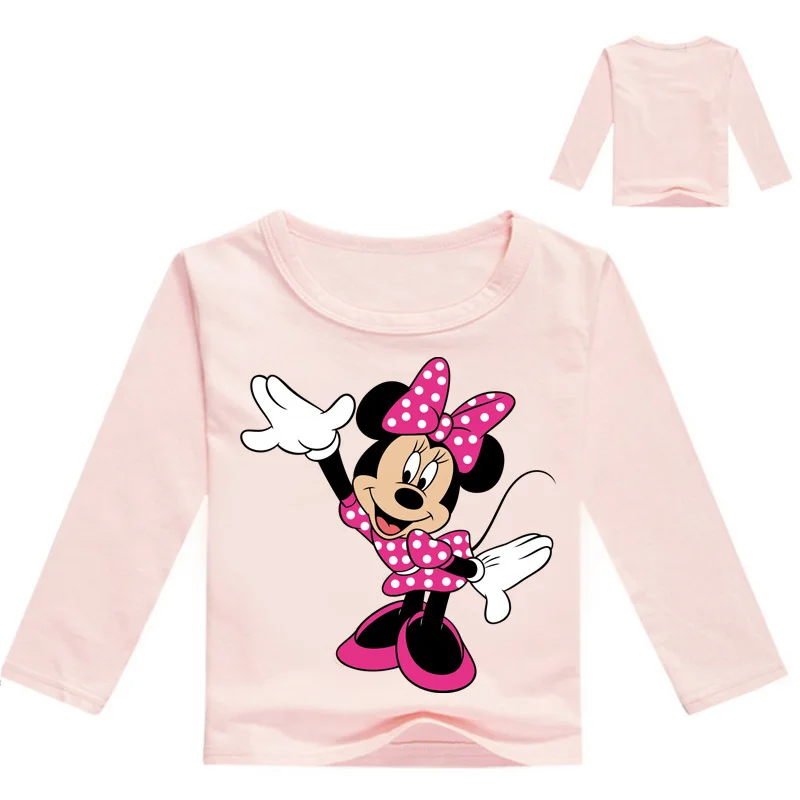 Новые летние детские футболки с длинными рукавами для девочек Nova/топы для мальчиков, футболка с рисунком Минни, Детская одежда Повседневная хлопковая одежда для малышей - Цвет: Pink