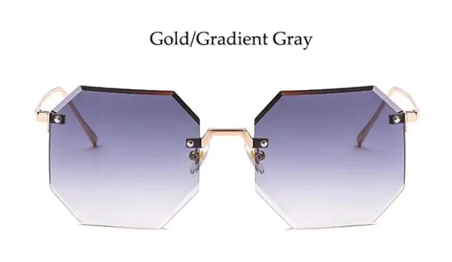 Большие прозрачные зеленые солнцезащитные очки без оправы, женские модные брендовые градиентные линзы, оттенки для женщин, 90 s, большие Восьмиугольные солнцезащитные очки - Цвет линз: gold gray