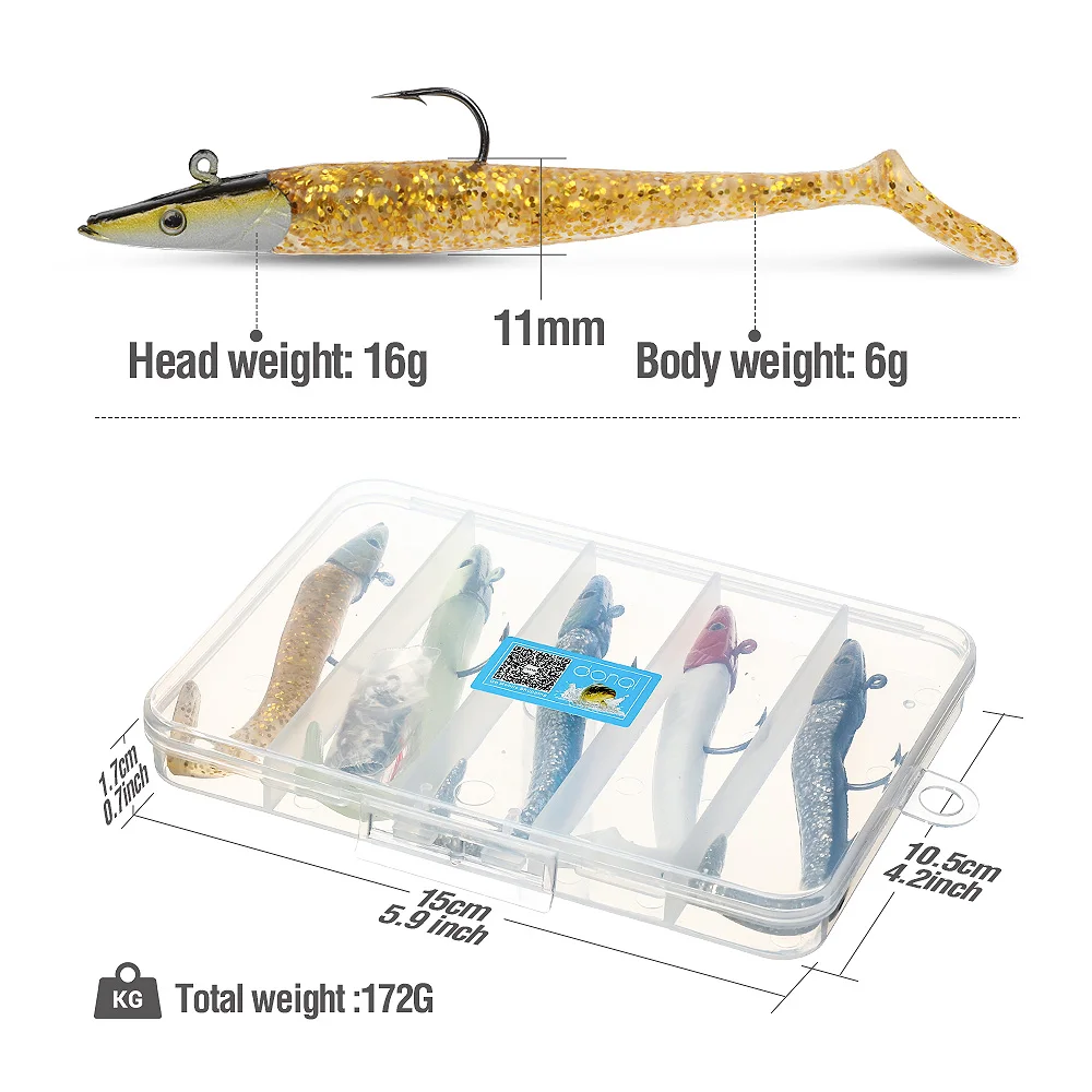 DONQL, 5 шт., свинцовая наживка для рыбалки, мягкая силиконовая наживка, один крючок, Искусственный бас, открытая лопатка, хвост, рыболовная приманка+ 10 разъемов, джиг