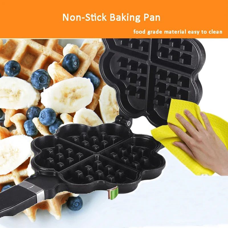 Waffle Maker, Non-Stick Waffle Cake Cookie Mold Waffle Bakeware Gas DIY Waffle Maker Mould Tray With Handle Stovetop Biolomix (6)