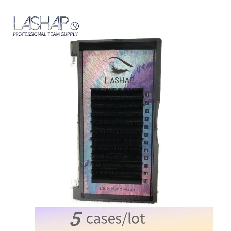 

LASHAP 5 case/lot Eyelash extension lashes tools in Bulk 12line/tray 8-15 mm D DD Curl Nature handmade for Makeup Cilios