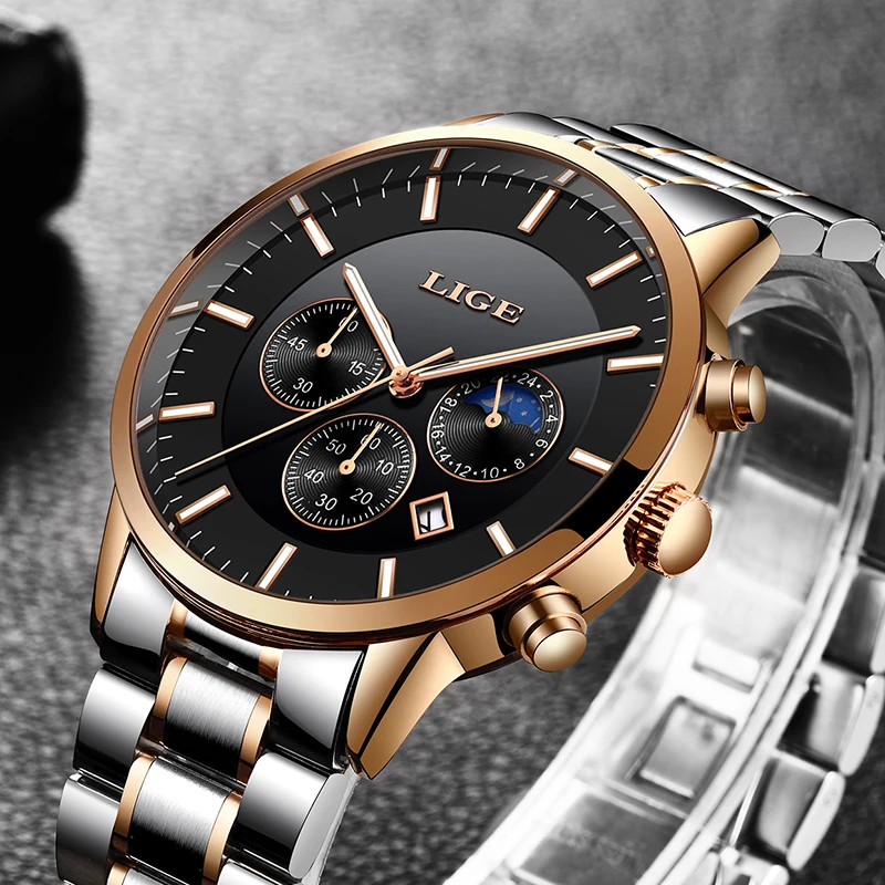 

LIGE Men's Watches Top Brand Luxury Men's Casual Sport Watch Waterproof Watch Mens Stainless Steel Clock Relogio Masculino+Box