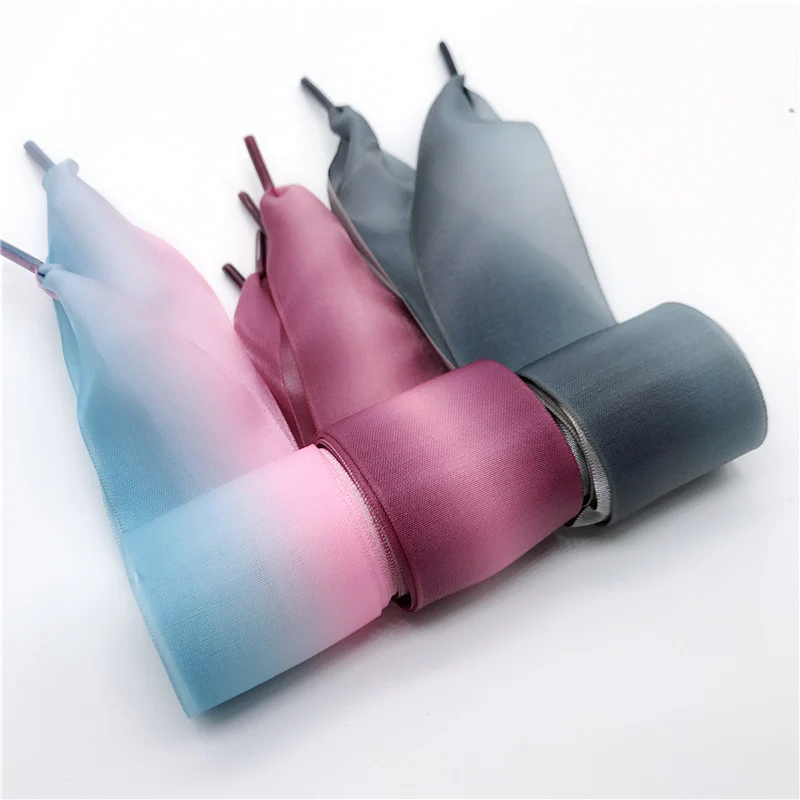 1Pair Girl High-end Gradient Silky Blue Pink Purple Canvas Fashion Personality Shoelaces Without Velvet Ribbon Hiking Dance Shoe