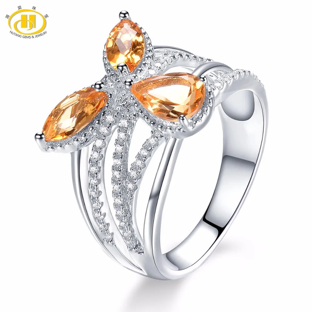 

Hutang Natural Gemstone Citrine and Similar Diamond Solid 925 Sterling Silver Flower Ring Fine Jewelry presents Gift For Women