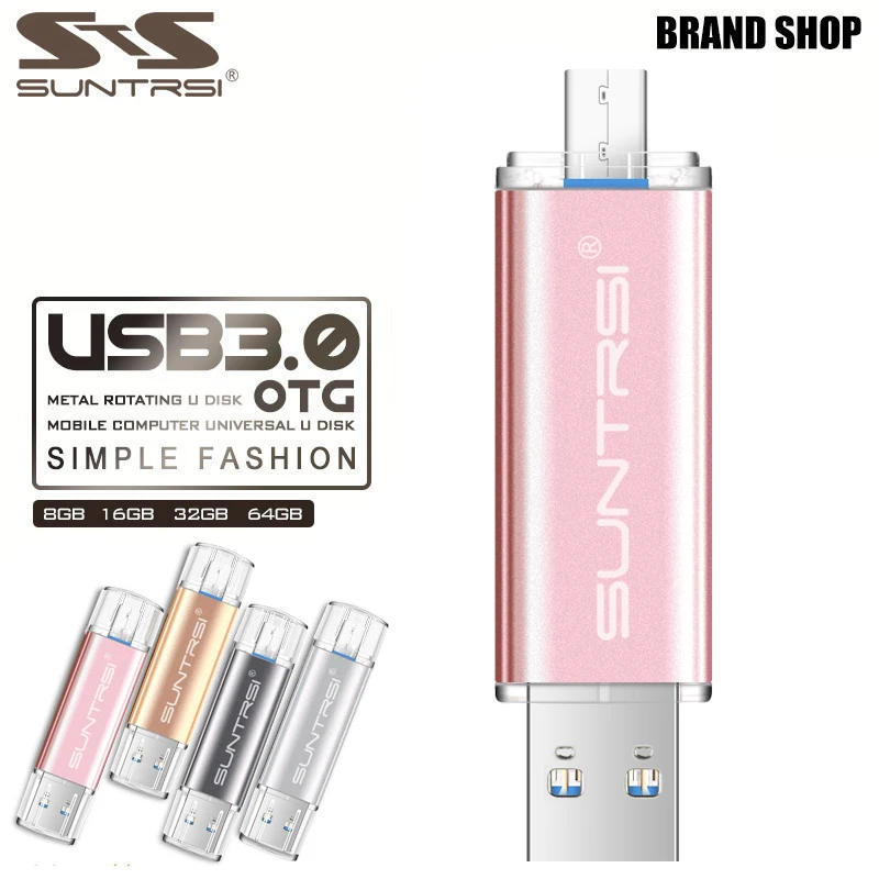 Suntrsi USB флешка г 3,0 64 г OTG для смартфонов Android телефон Высокая скорость USB флешки 16 г 32 г реального ёмкость USB Stick логотип