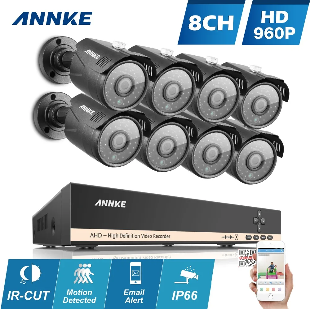 ANNKE 8CH 960H HD DVR HDMI CCTV Security System 8pcs 960P 1.3MP CCTV Security Cameras IR Outdoor Waterproof Surveillance Kits