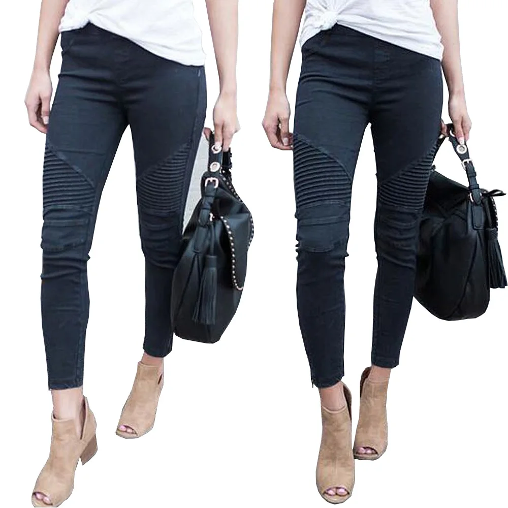 

New summer hot zipper women's jeans high waist fashion women's trousers personality pencil pants casual pleated female jeans