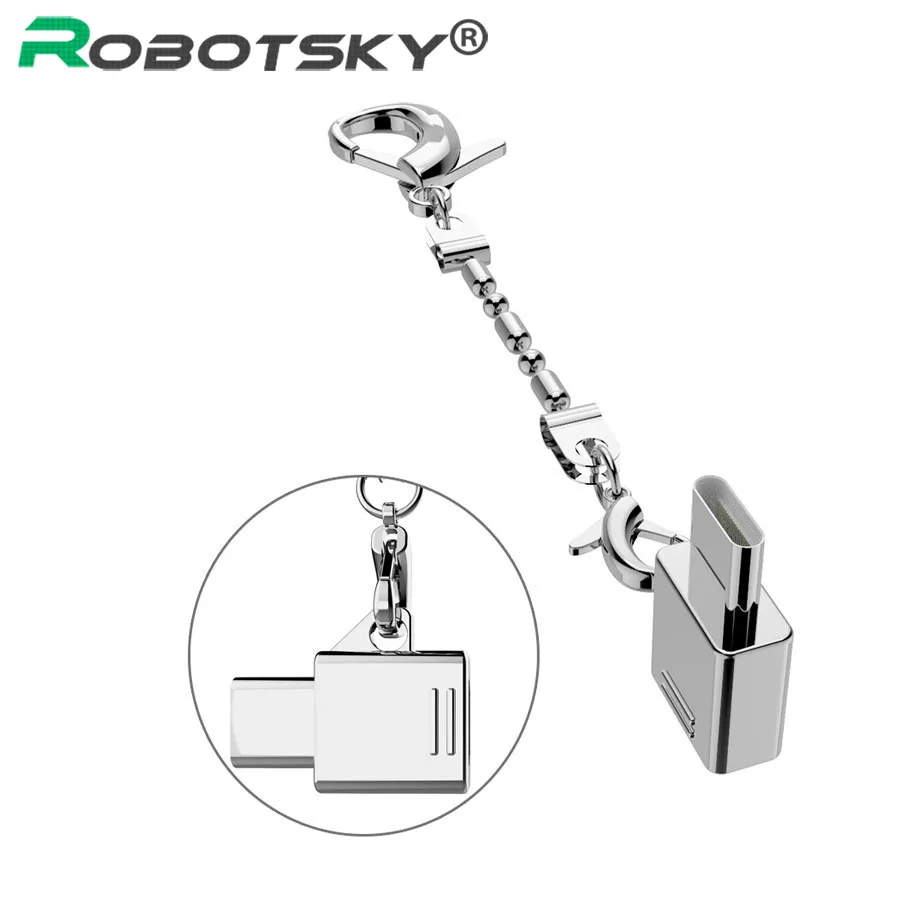 Металлический адаптер Robotsky usb type C Micro USB To type-C USB 3,1 OTG конвертер для Xiaomi 4C Mi5 samsung S8 huawei P9 LG с цепочкой