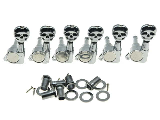 Lefty 6L Guitar Tuners Stimmschlüssel Pegs Mechaniken mit Skull Buttons