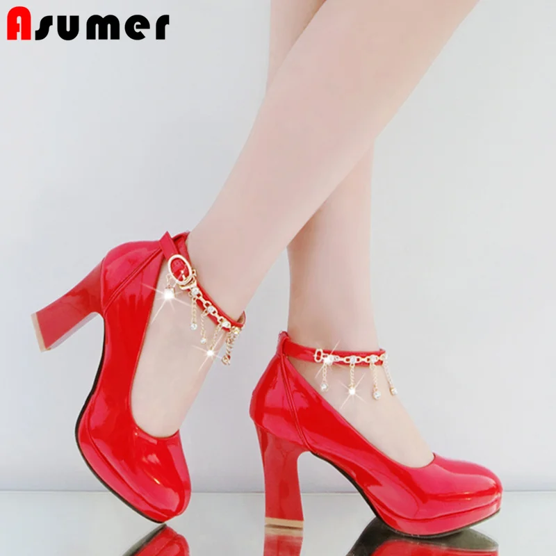 

ASUMER Plus size 34-43 New fashion women pumps buckle strap chain platform shoes red high heels party wedding shoes female