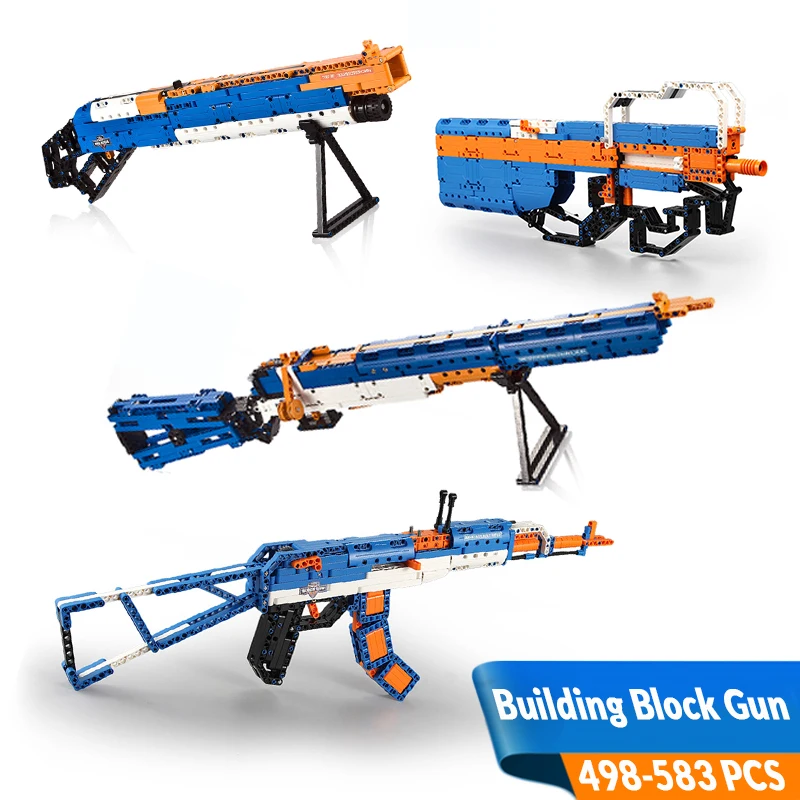 

581PCS Technical Series DIY Building Gun Blocks Toys P90 Submachine Model Role Play Game Kit Compatible Gift for Boy Kids