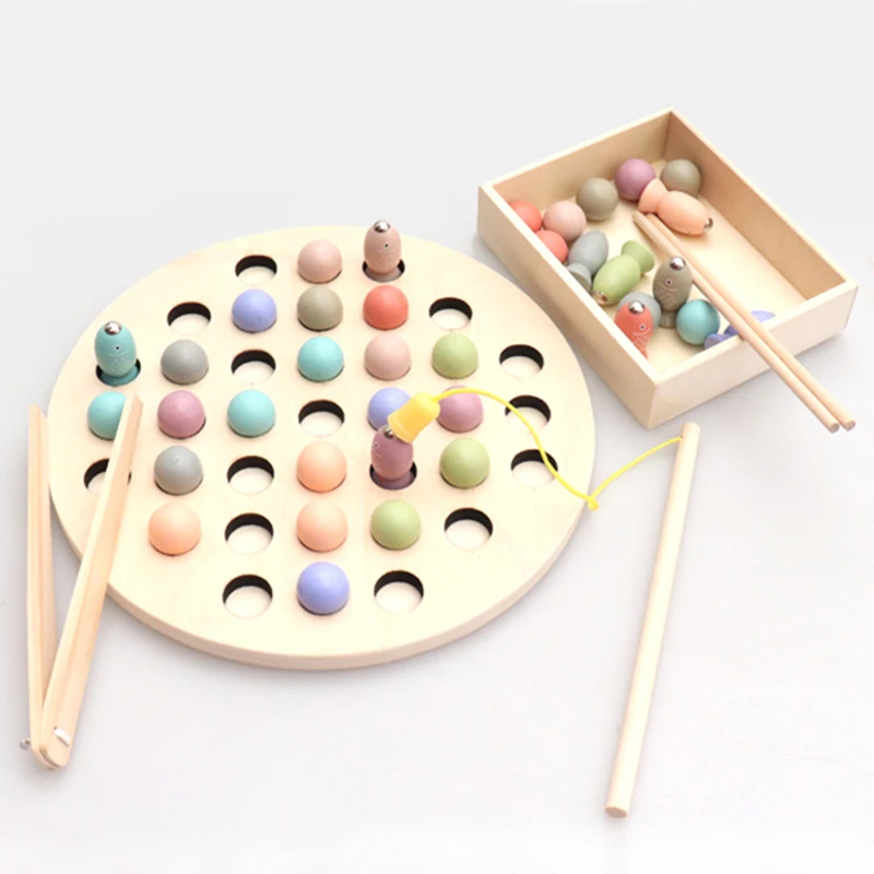 Montessori Math Toy Clip Beads Fishing Magnetic Worm Game Parent-Child Interactive Wooden Toys For Children Kids Educational Toy