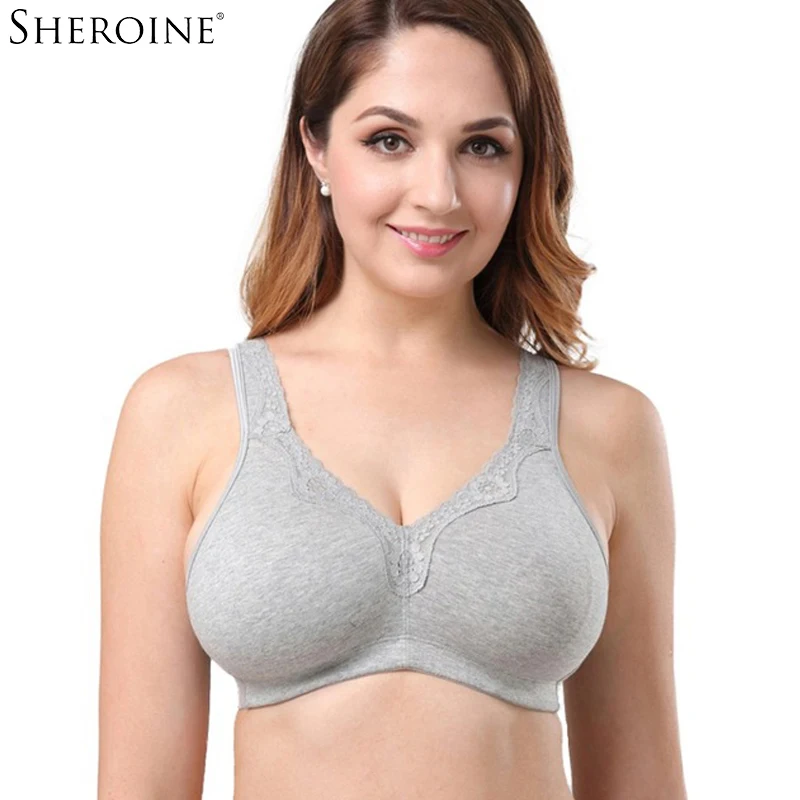 

SHEROINE New Lace Trim Unlined Seamless Full Coverage Wireless Non Padded Cotton Bra Plus Size