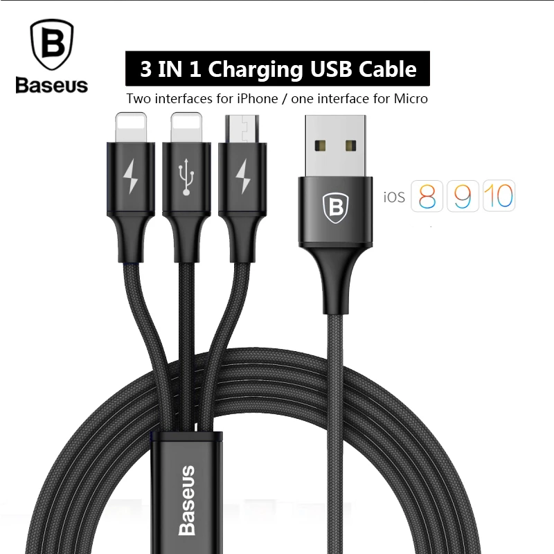 bilder für Baseus 3in1 USB Ladekabel Für iPhone 5 6 7 Android Micro Usb-kabel Für Samsung Xiaomi Meizu Handy USB Daten kabel bilder für Baseus 3in1 USB Ladekabel Für iPhone 5 6 7 Android Micro Usb-kabel Für Samsung Xiaomi Meizu Handy USB Daten kabel