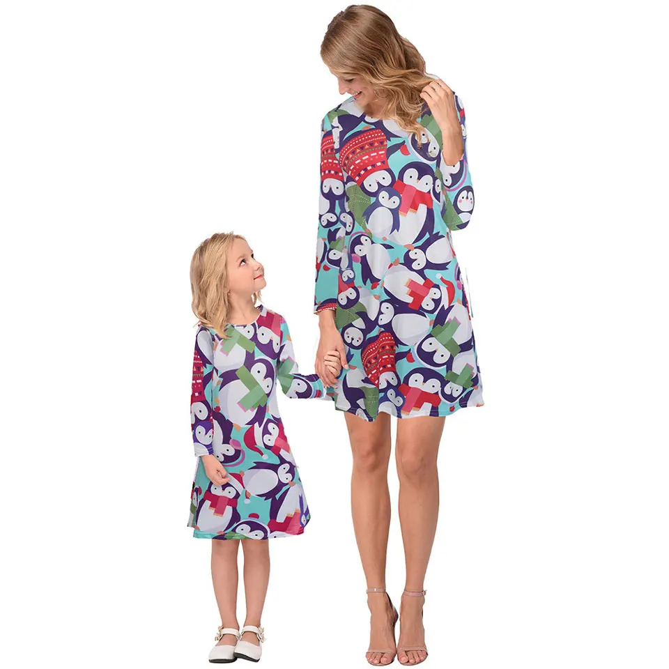 

Christmas Dress Mother Daughter Dresses Family Matching Clothes Mom Kids Baby Girl Family look Long Sleeve Print Dresses outfit
