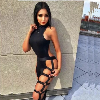 

New Arrival Sexy Sleeveless Bandage Bodysuits Skinny Hollow Out Bodysuit Celebrity Party Club Full Length Zipper Sexy Backless